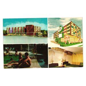 National Motor Inns Postcard Vintage Iowa Wisconsin Retro Travel Swim Hotel Art